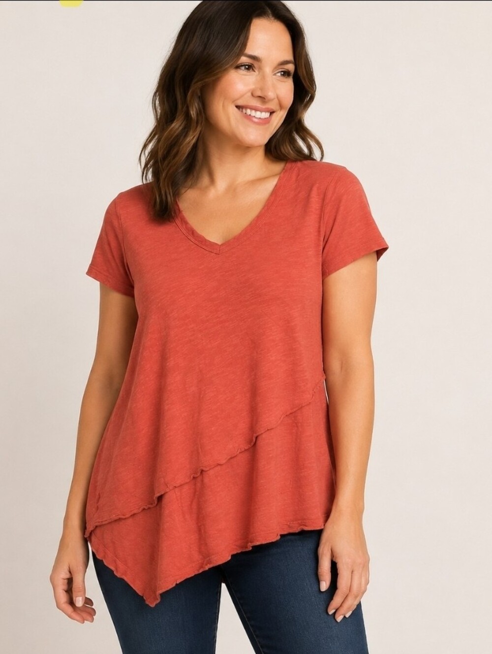 Left of Center Red Asymmetrical Tunic Tee Size Medium